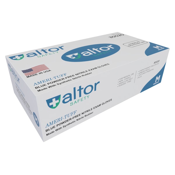 Altor Safety Disposable Gloves, Nitrile, Chemical Resistant, General Purpose, 6 mil, M, Blue, 100 PK 30020 - main